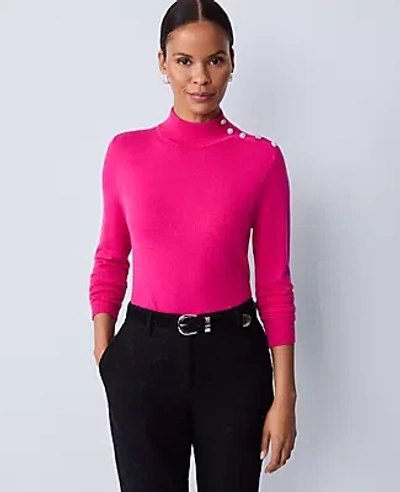Ann Taylor Button Turtleneck Sweater In Pink
