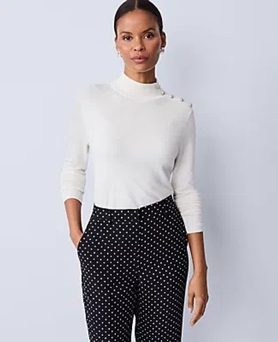 Ann Taylor Button Turtleneck Sweater In White