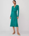 Ann Taylor Button V-neck Flare Knit Midi Dress In Green Marais