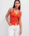 Ann Taylor Button V-neck Tank Top In Red
