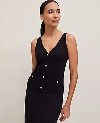 Ann Taylor Button V-neck Tank Top In Black