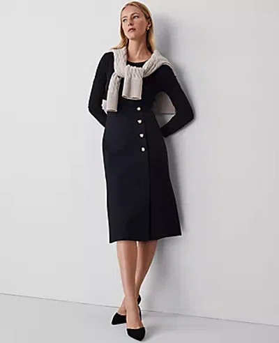 Ann Taylor Button Wrap A-line Skirt In Black