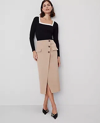 Ann Taylor Button Wrap Pocket Skirt In Cappuccino Tan