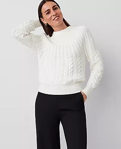 Ann Taylor Cable Chunky Neck Sweater In Winter White