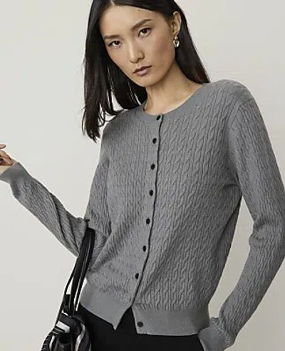 Ann Taylor Cable Crew Neck Cardigan In Medium Heather Grey