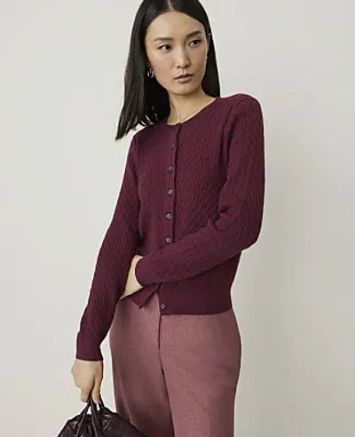 Ann Taylor Cable Crew Neck Cardigan In Tinto Red