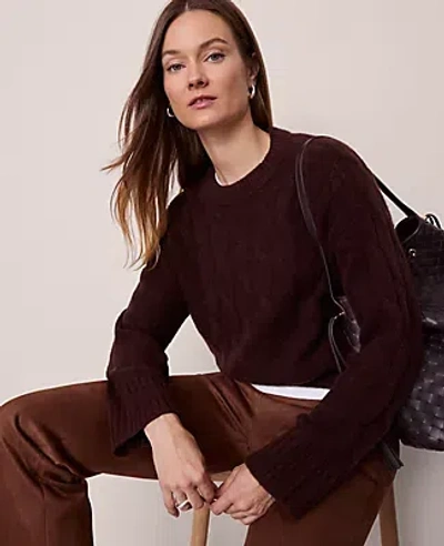 Ann Taylor Cable Crew Neck Sweater In Brown
