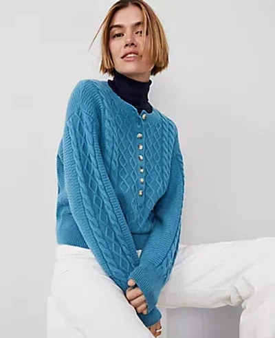 Ann Taylor Cable Henley Sweater In Balmy Blue