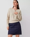 Ann Taylor Cable Henley Sweater In Brown Sugar Heather