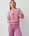 Ann Taylor Cable Henley Sweater In Foxglove