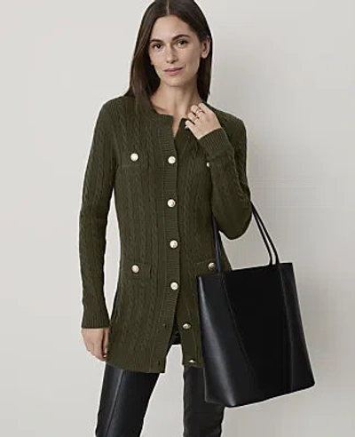 Ann Taylor Cable Longline Cardigan In Caper Shadow