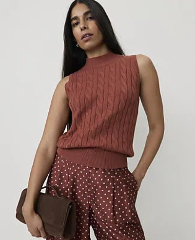 Ann Taylor Cable Mock Neck Shell Top In Amber Noir