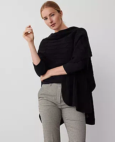 Ann Taylor Cable Stitch Open Front Poncho In Black
