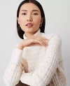 Ann Taylor Cable Stripe Turtleneck Sweater In Tan/white