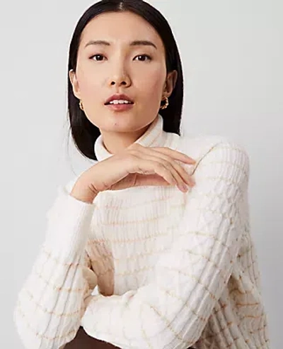 Ann Taylor Cable Stripe Turtleneck Sweater In Tan/white