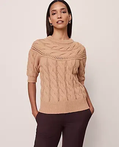 Ann Taylor Cable Sweater In Brown
