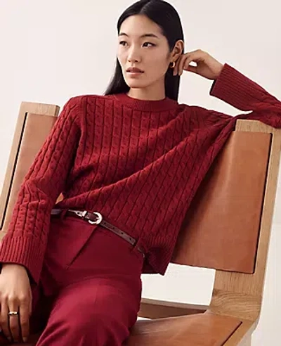 Ann Taylor Cable Sweater In Deep Auburn