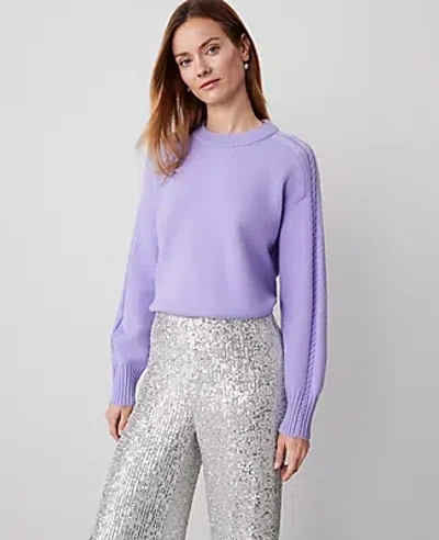 Ann Taylor Cable Sweater In Purple Lilac