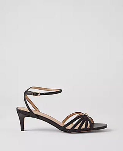 Ann Taylor Caged Kitten Heel Leather Sandals In Black