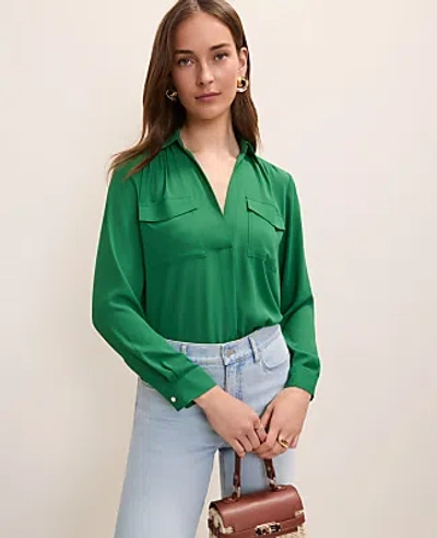 Ann Taylor Camp Shirt In Green