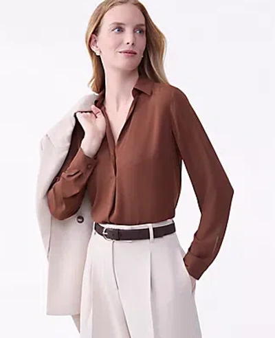 Ann Taylor Camp Shirt In Brown