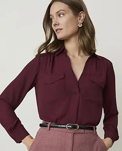 Ann Taylor Camp Shirt In Burgundy