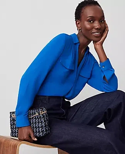 Ann Taylor Camp Shirt In Intense Lapis