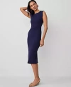 Ann Taylor Cap Sleeve Sheath Midi Dress In Seaside Navy