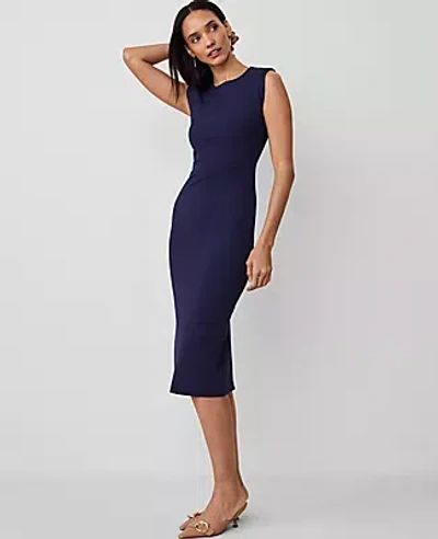 Ann Taylor Cap Sleeve Sheath Midi Dress In Seaside Navy