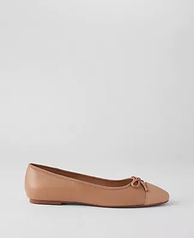 Ann Taylor Cap Toe Leather Ballet Flats In Desert Sand