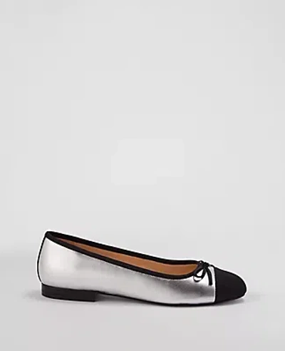 Ann Taylor Cap Toe Metallic Ballet Flat In Silver