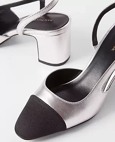 Ann Taylor Cap Toe Slingback Metallic Pump In Silver