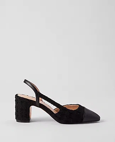 Ann Taylor Cap Toe Slingback Tweed Pump In Black