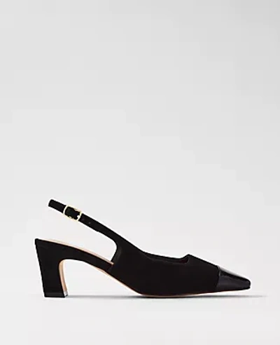 Ann Taylor Cap Toe Suede Slingback Pumps In Black