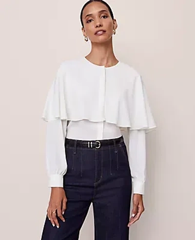 Ann Taylor Capelet Overlay Blouse In White