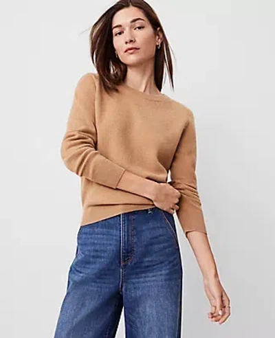 Ann Taylor Cashmere Crew Neck Saddle Shoulder Sweater In Perfect Camel