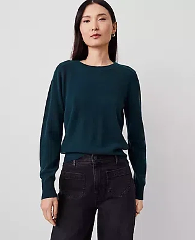Ann Taylor Cashmere Crew Neck Saddle Shoulder Sweater In Pine