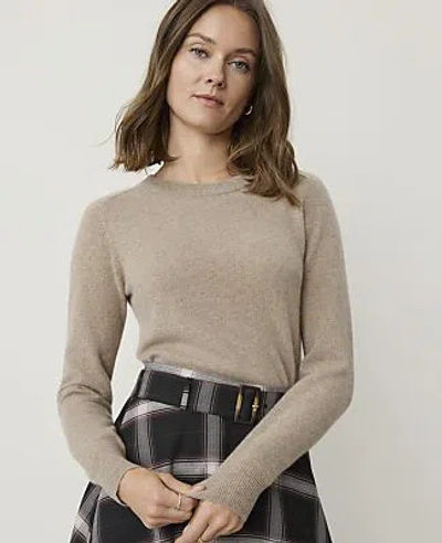 Ann Taylor Cashmere Crew Neck Sweater In Soft Mushroom Melange