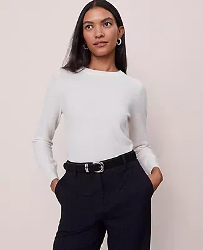 Ann Taylor Cashmere Crew Neck Sweater In White