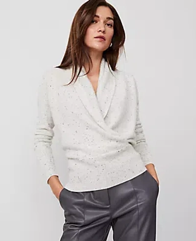Ann Taylor Cashmere Donegal Shawl Collar Sweater In Cream Speckle