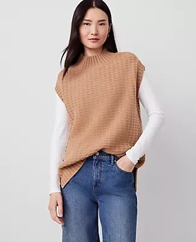 Ann Taylor Cashmere Geo Stitch Vest In Perfect Camel