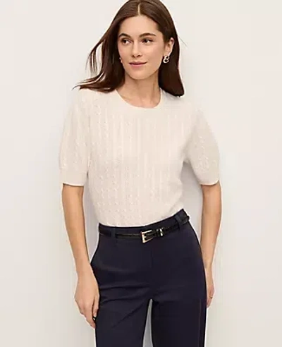 Ann Taylor Cashmere Mixed Pointelle Wedge Tee In White