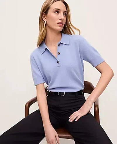 Ann Taylor Cashmere Polo Sweater In Blue
