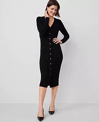 Ann Taylor Cashmere Ribbed Cardigan Dress In Black