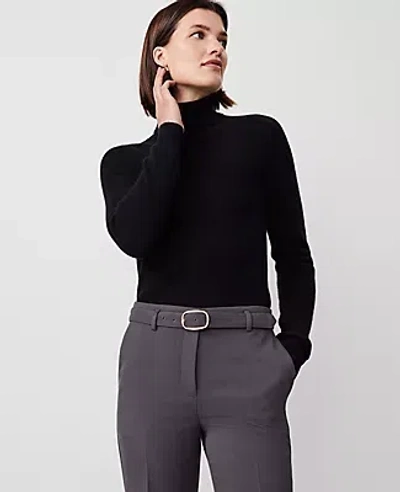 Ann Taylor Cashmere Ribbed Turtleneck Sweater In Black
