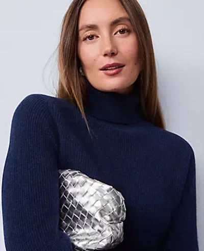 Ann Taylor Cashmere Ribbed Turtleneck Sweater In Blue