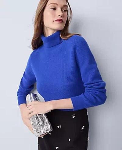 Ann Taylor Cashmere Ribbed Turtleneck Sweater In Blue
