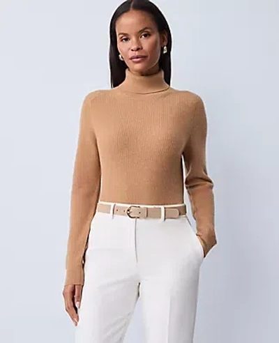 Ann Taylor Cashmere Ribbed Turtleneck Sweater In Brown