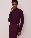Ann Taylor Cashmere Ribbed Turtleneck Sweater In Burgundy