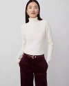 Ann Taylor Cashmere Ribbed Turtleneck Sweater In Pale Ivory